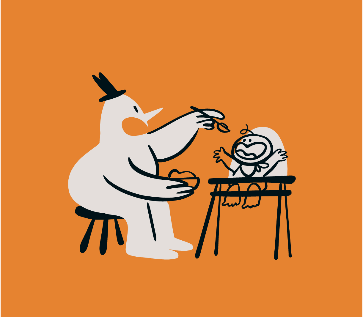 Vector illustration of a man with a hat feeding a baby